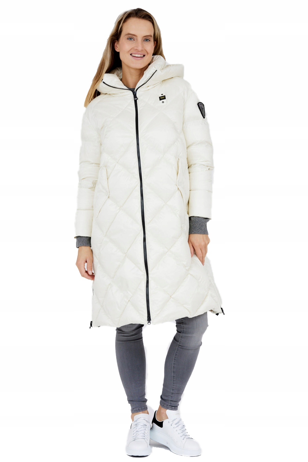 Blauer Péřový dámský kabát Kay, barva ecru Xs