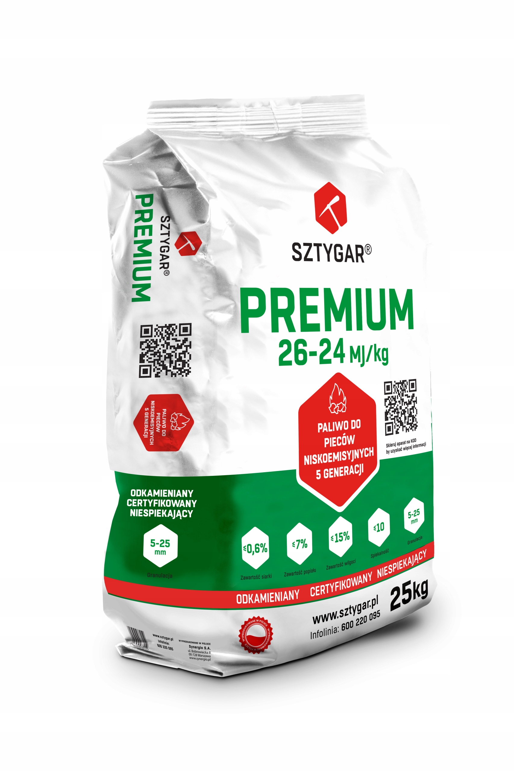 GROSZEK PLUS Sztygar PREMIUM - 26 - 24 MJ/kg - pakowany 25kg - ekogroszek EAN (GTIN) 5906395973019