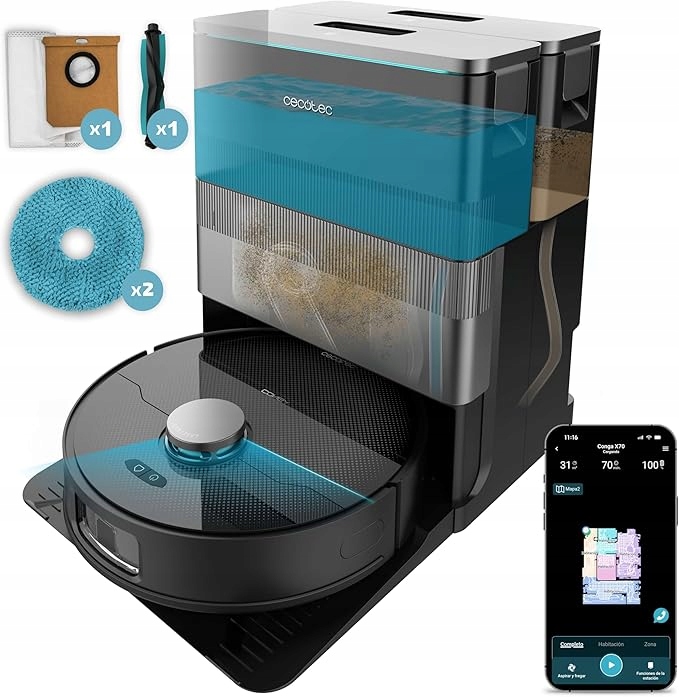 Cecotec Conga X70 Robot Odkurzający Myjący ze Stacją Do Opróżniania 15000Pa