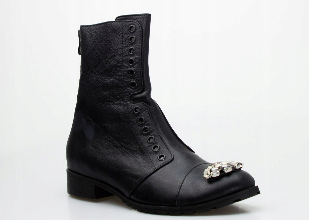 CZARNE WORKERY GLANY DAMSKIE SKÓRA DŻETY 40 Oryginalne opakowanie producenta pudełko