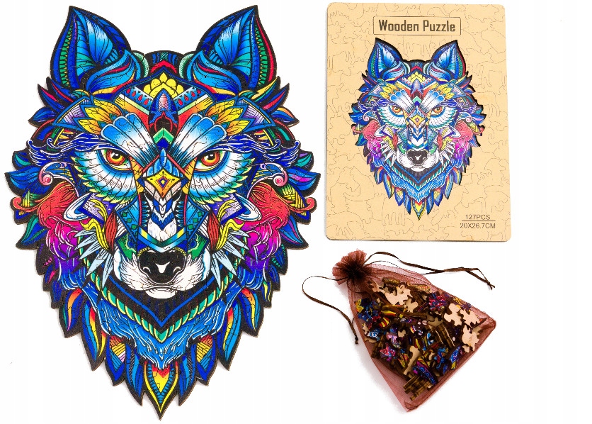 PUZZLE DREWNIANE 3D DLA DOROSŁYCH, DZIECI i CAŁEJ RODZINY WILK NA PREZENT