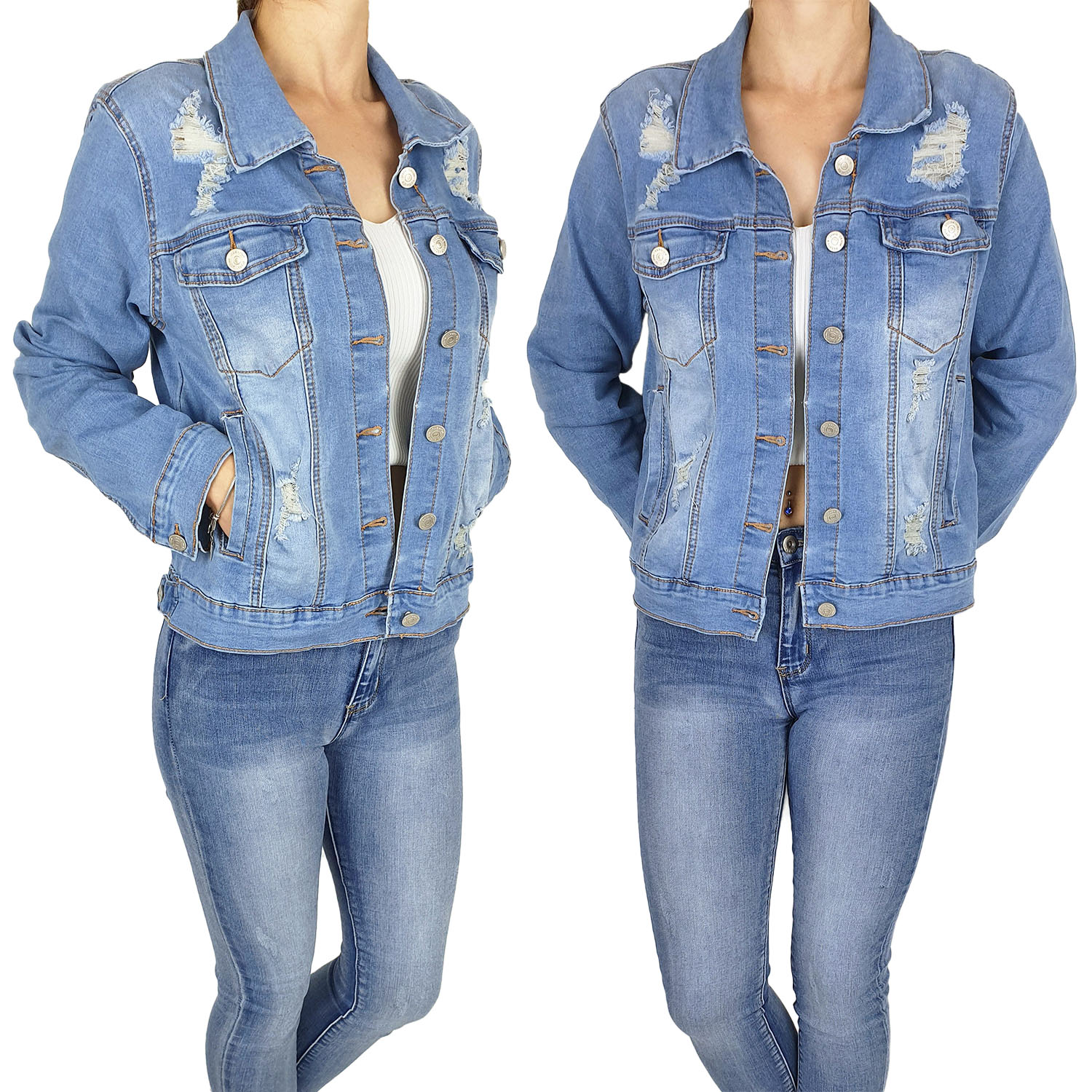 Dámská Katana Džínová Bunda Plus velikost Blue 2
