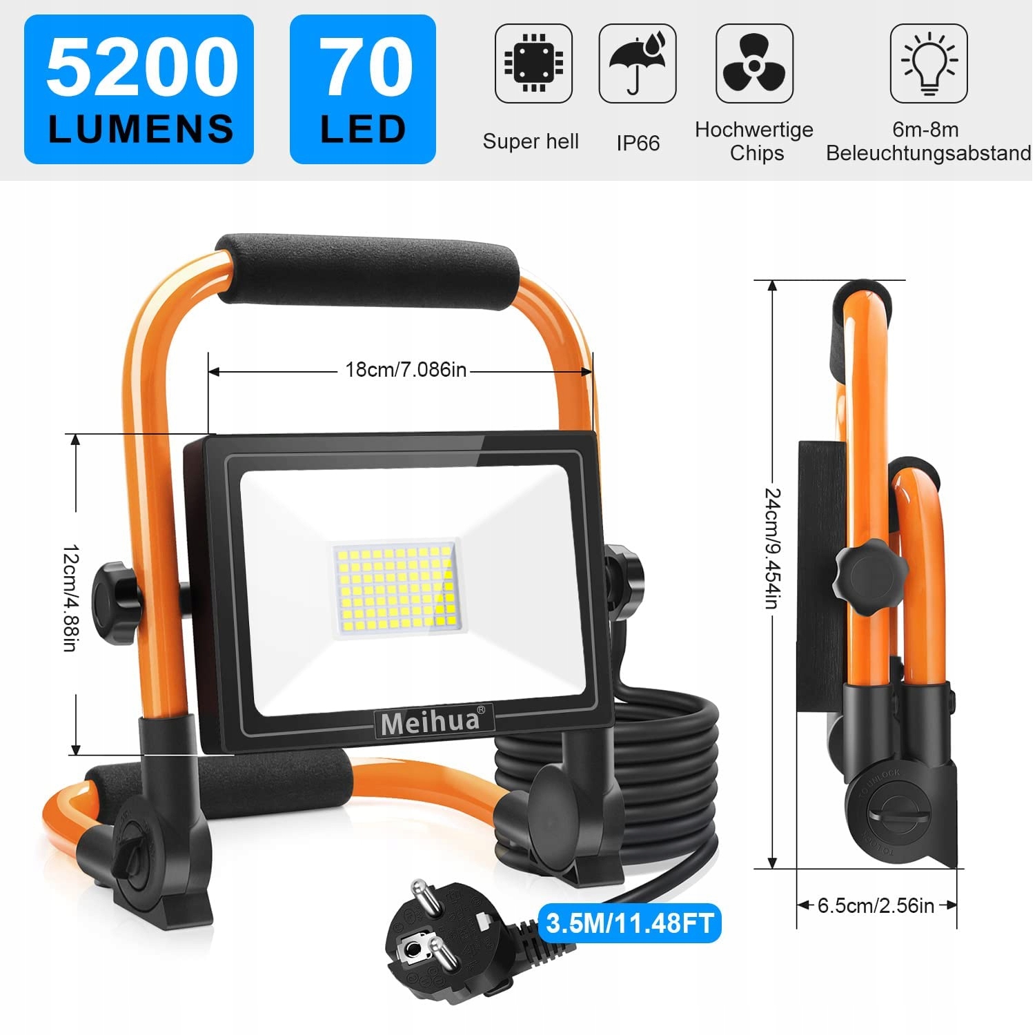 MEIHUA 60W LED Reflektor 5200LM 6500K IP66 Wodoodporny Przenośny — miniatura 5