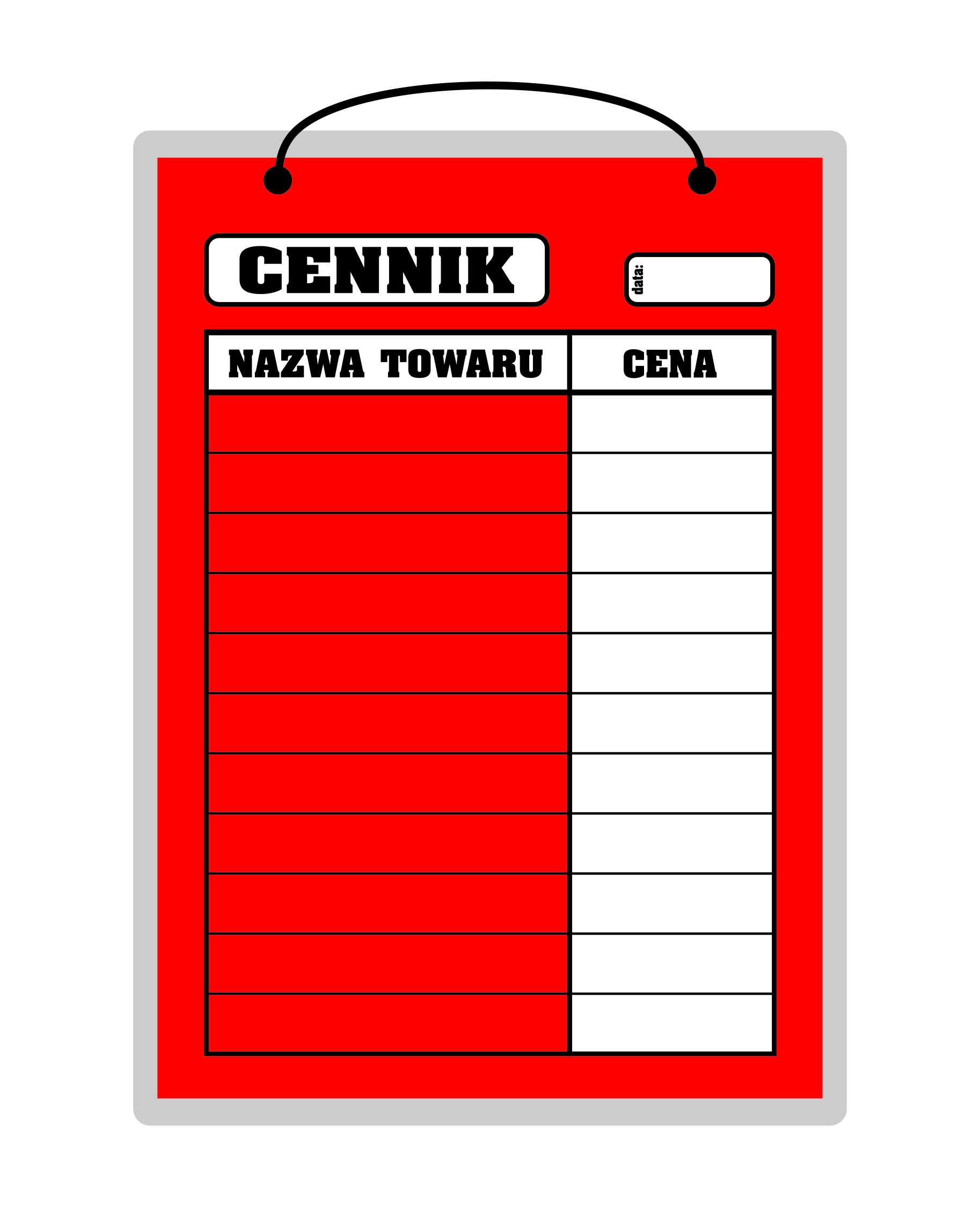 

Tabliczka laminowana Cennik czerwony A3