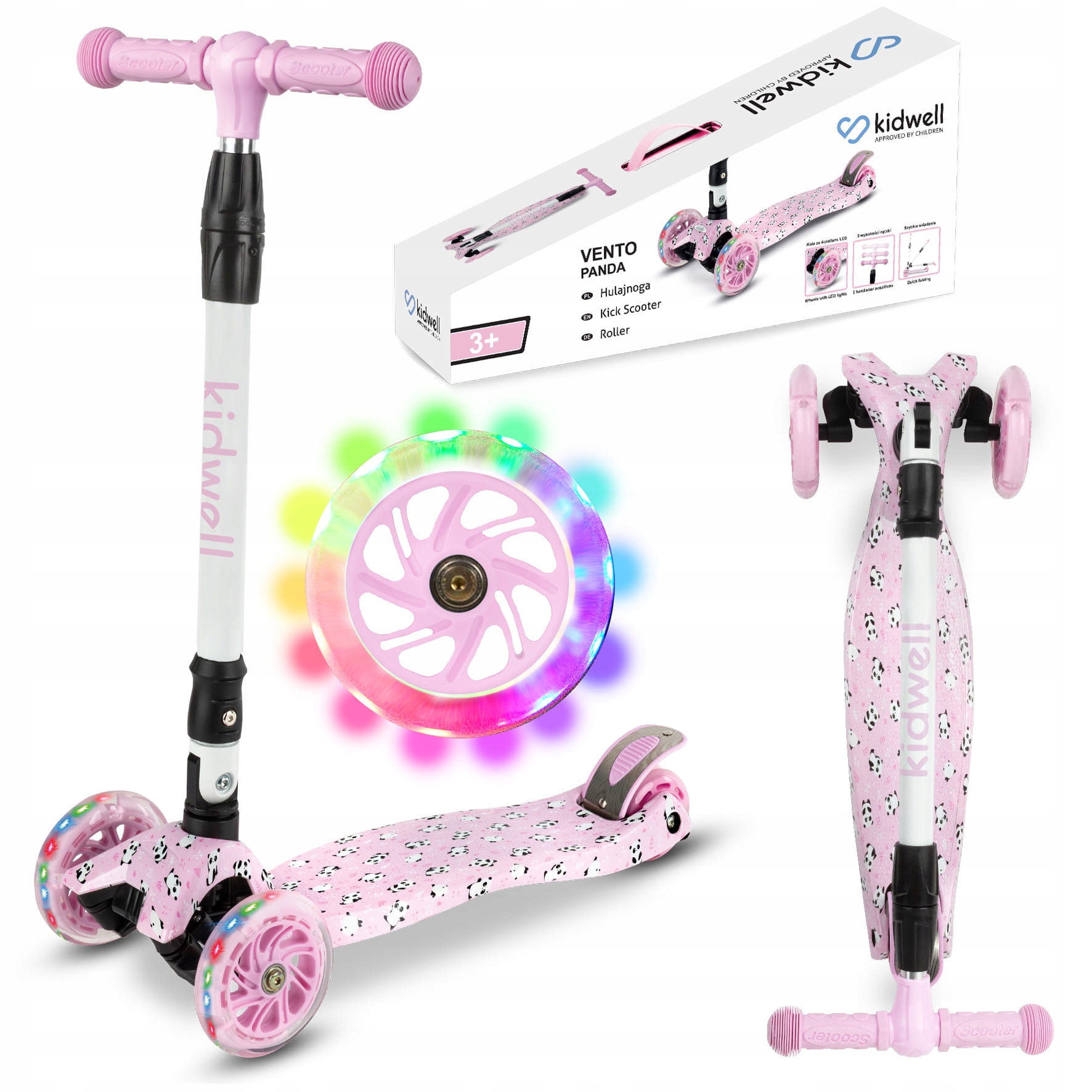 hulajnoga balansowa trzykołowa biało różowa pandy dziecięca