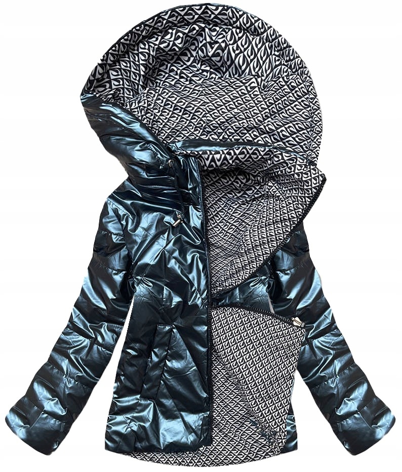 Krátká Lesklá Bunda W586-1 Námořnická Modrá XXL (44)