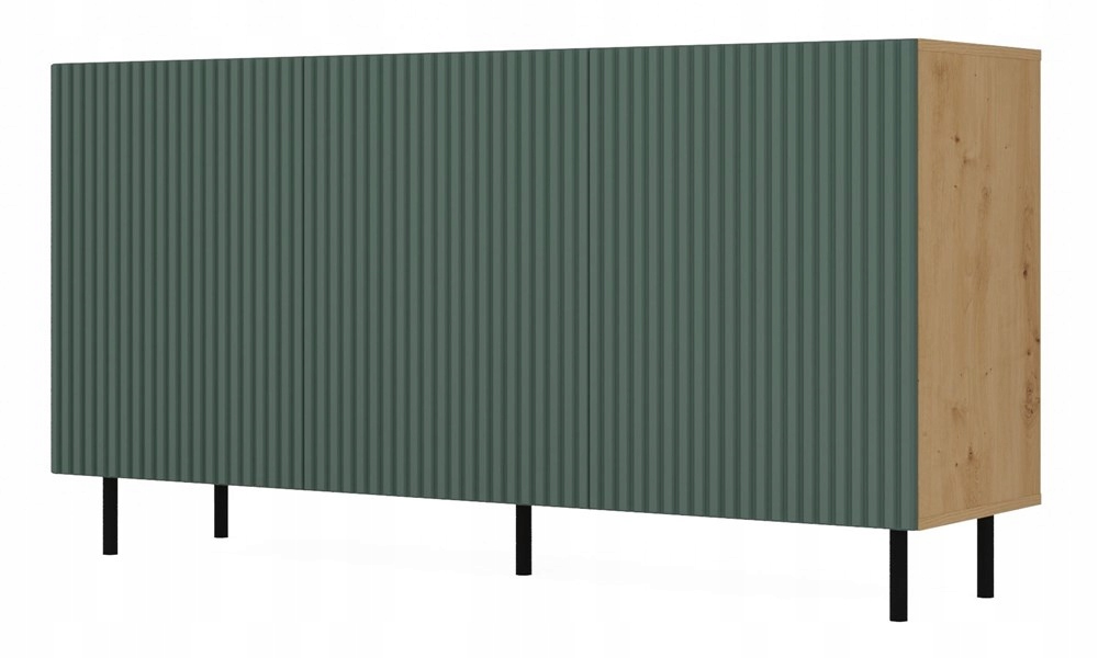 KOMODA 150 cm SZAFKA NOWOCZESNA POJEMNA PÓŁKI DRZWI LAMELE ARTISAN ZIELEŃ Stan opakowania oryginalne