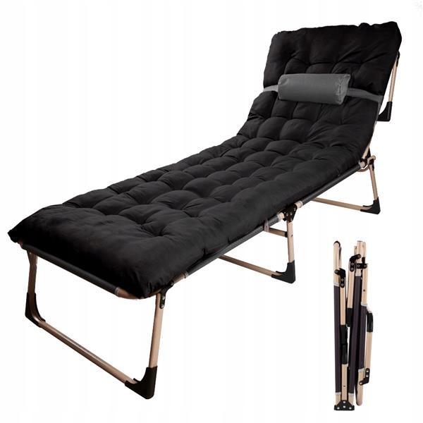 Polní postel Luaro turistická skládací lehátko 193 cm černá