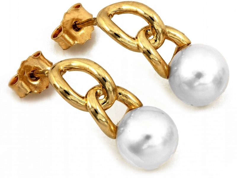 Zlaté náušnice 585, proplétané články s perlovou kuličkou na tyčince, 2.43 g