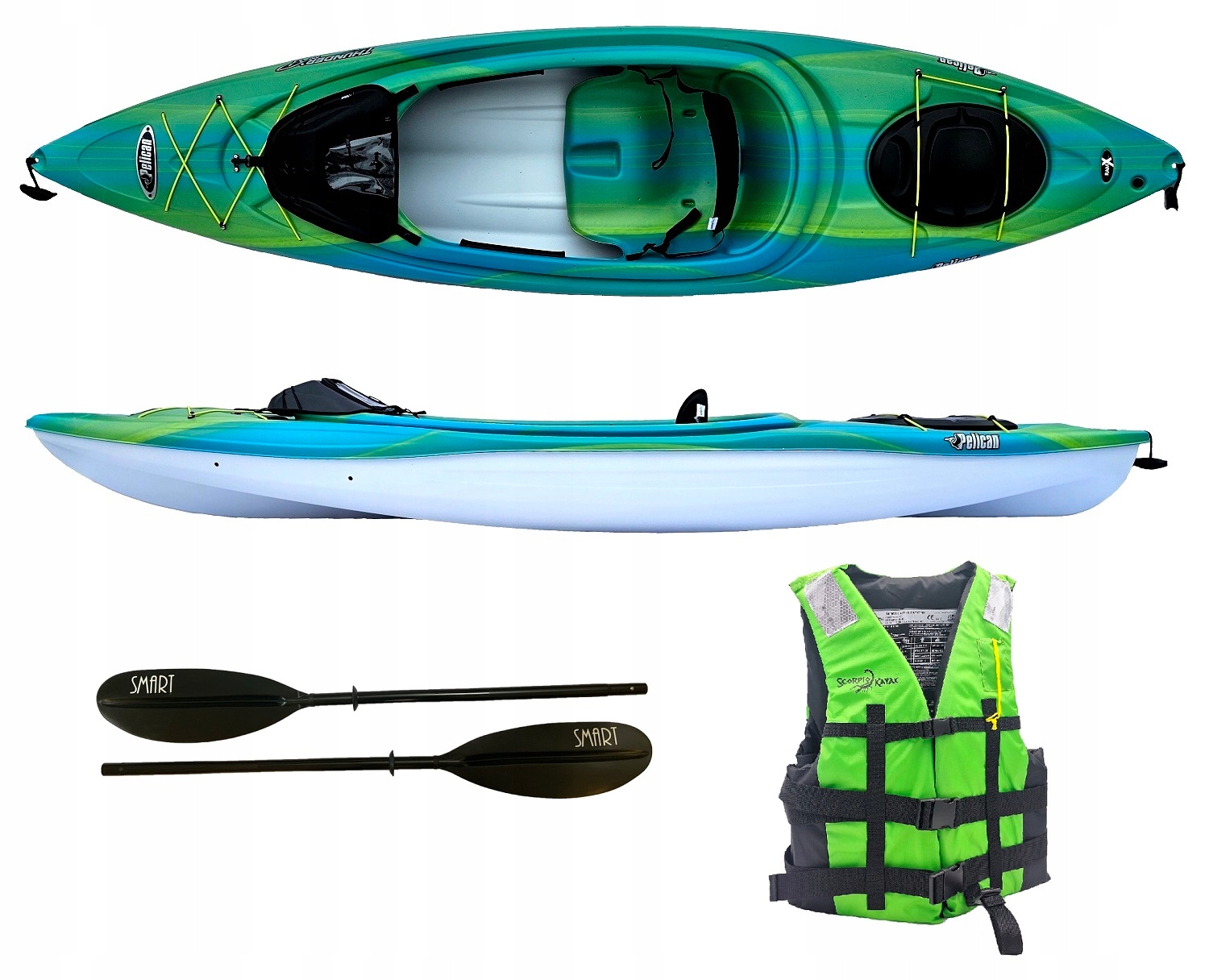 Jednoosobowy Turystyczny Kajak Thunder 100XP Stabilny Lekki Pelican Zestaw