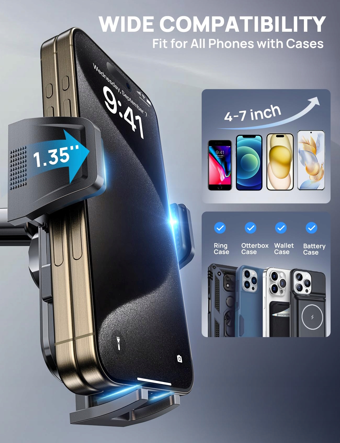 UNIWERSALNY UCHWYT SAMOCHODOWY NA TELEFON DO IPHONE 15 14 13 12 SMARTFONÓW — miniatura 6