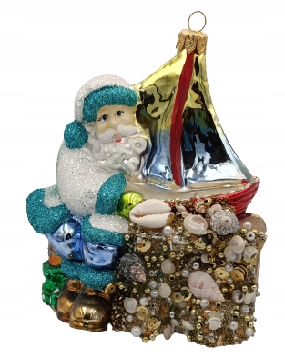 

Bombki Choinkowe Szklane Mikołaj z żaglówką11x14cm