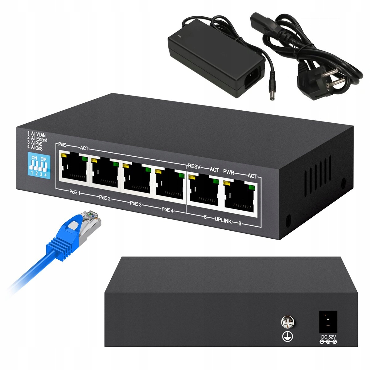 Extralink Euros V2 Switch 4x 100Mb/s PoE/PoE+, 2x RJ45 Uplink 100Mb