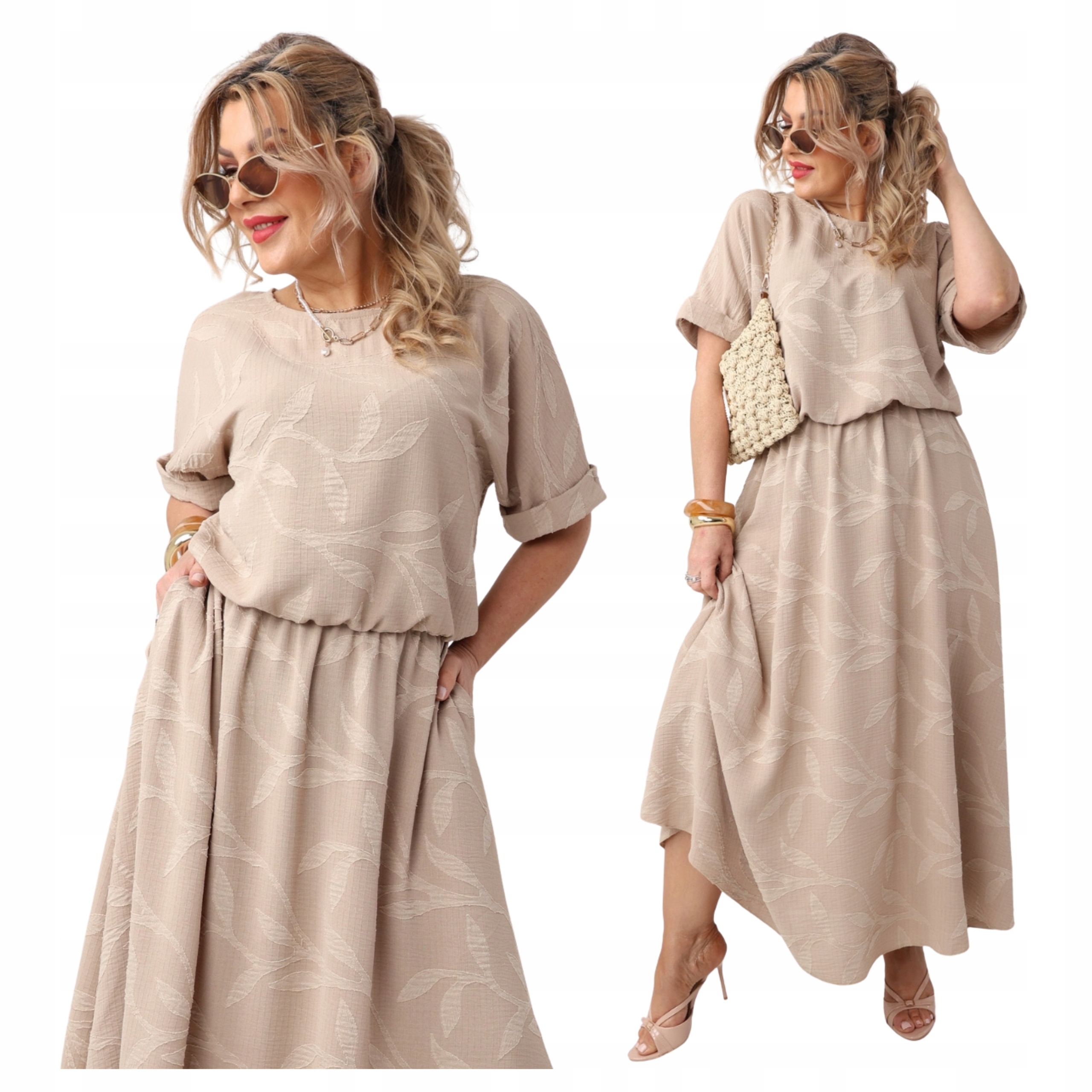 Luźna sukienka rozkloszowana Polski Producent duże rozmiary zwiewna maxi