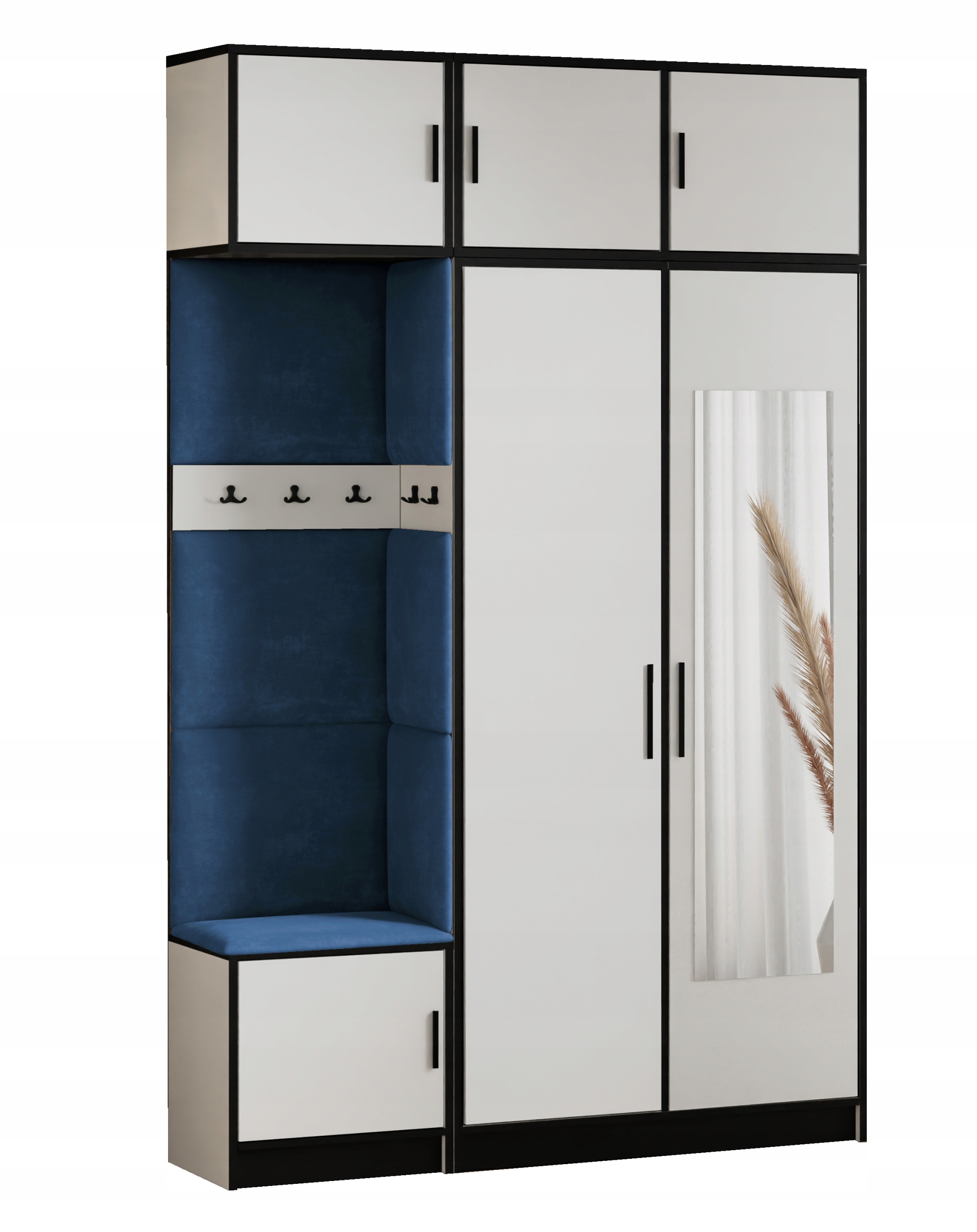 Šatní skříň Dior 13 bílá modrá tkanina zrcadlo s nástavcem