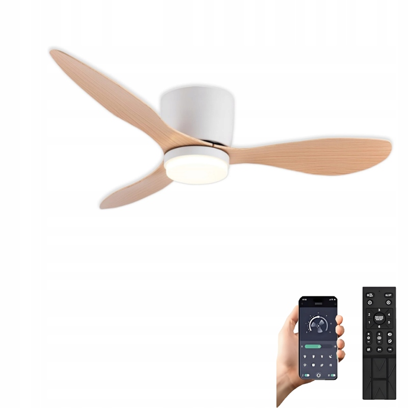 Stropný Ventilátor AjieQaQ S Diaľkový Ovládač App Led Lampa S Vetrákom 106CM Béžová