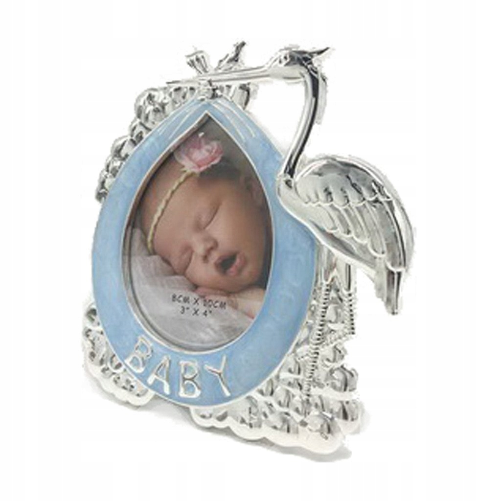 Ramka dziecięca z masy perłowej niebieska bocian