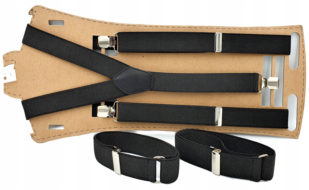 

Czarne szelki i opaski na rękaw koszuli kelnerskie