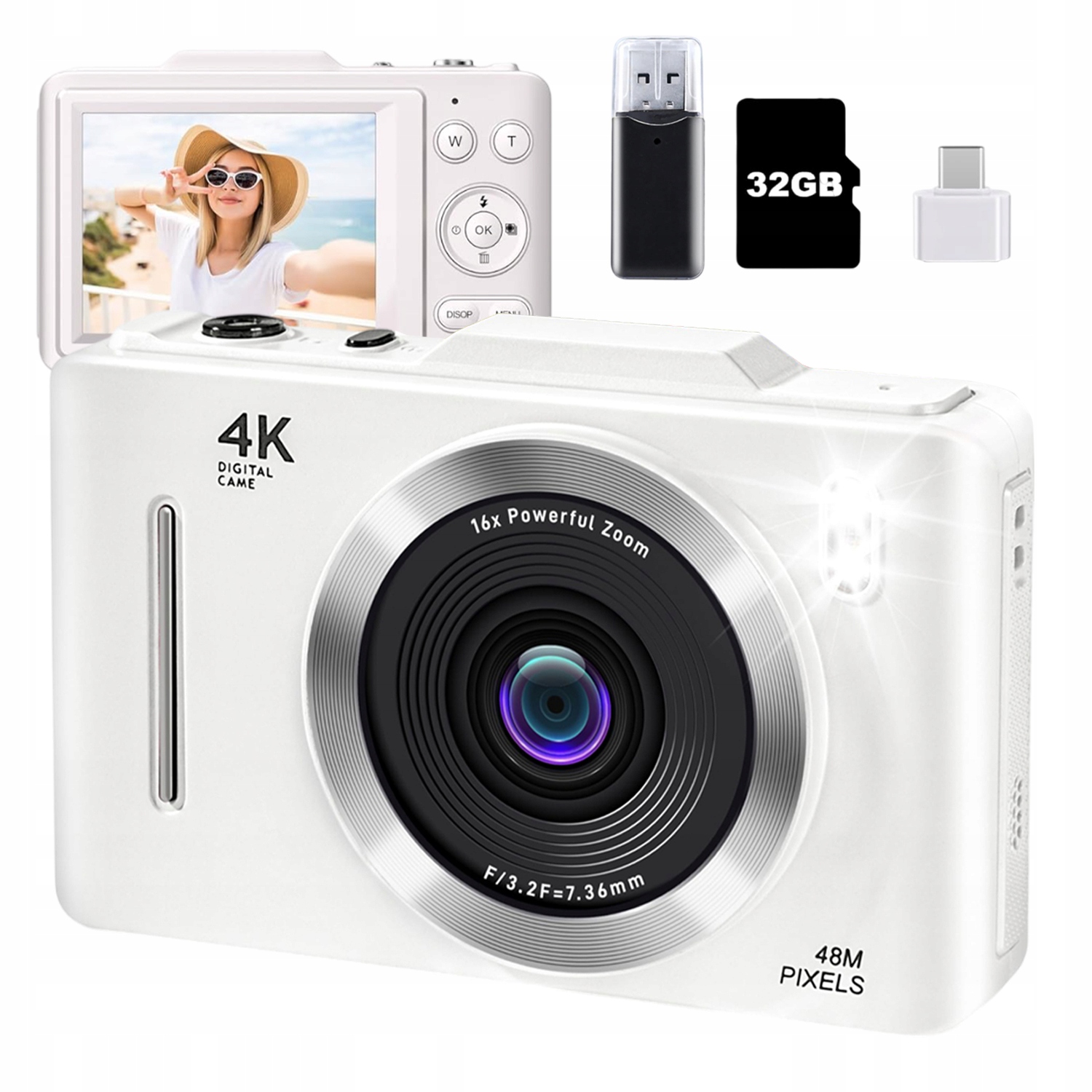 Digitální Fotoaparát 4K 48MP 16X Zoom Pro Děti Kamera 32GB Karta