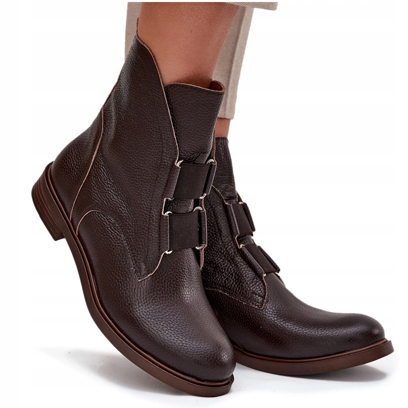 Dámské Kotníkové Boty Z Přírodní Kůže Plochý Podpatek Zazoo 3842 Čokoládové 36