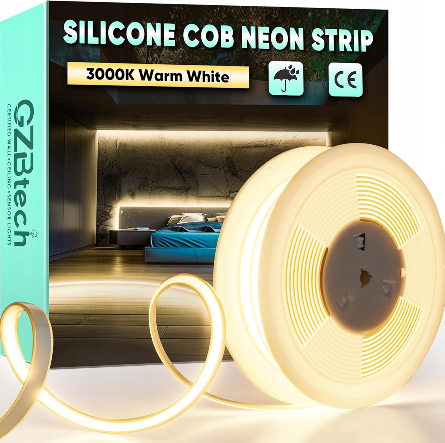 Led páska 10 m silikónová vodotesná 3000K teplá 286 LED/m 230V Cob