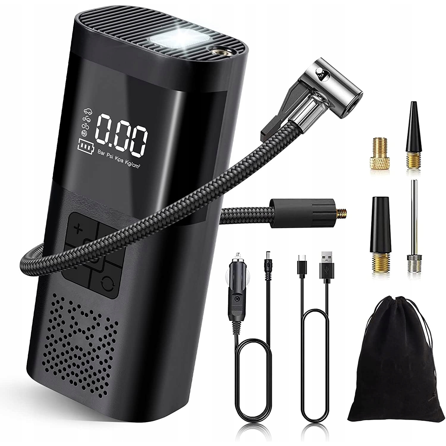 LCD Pumpa Automobilová 150 Psi Pumpa Na Pneumatiky 12V Power Bank S Led Světlem