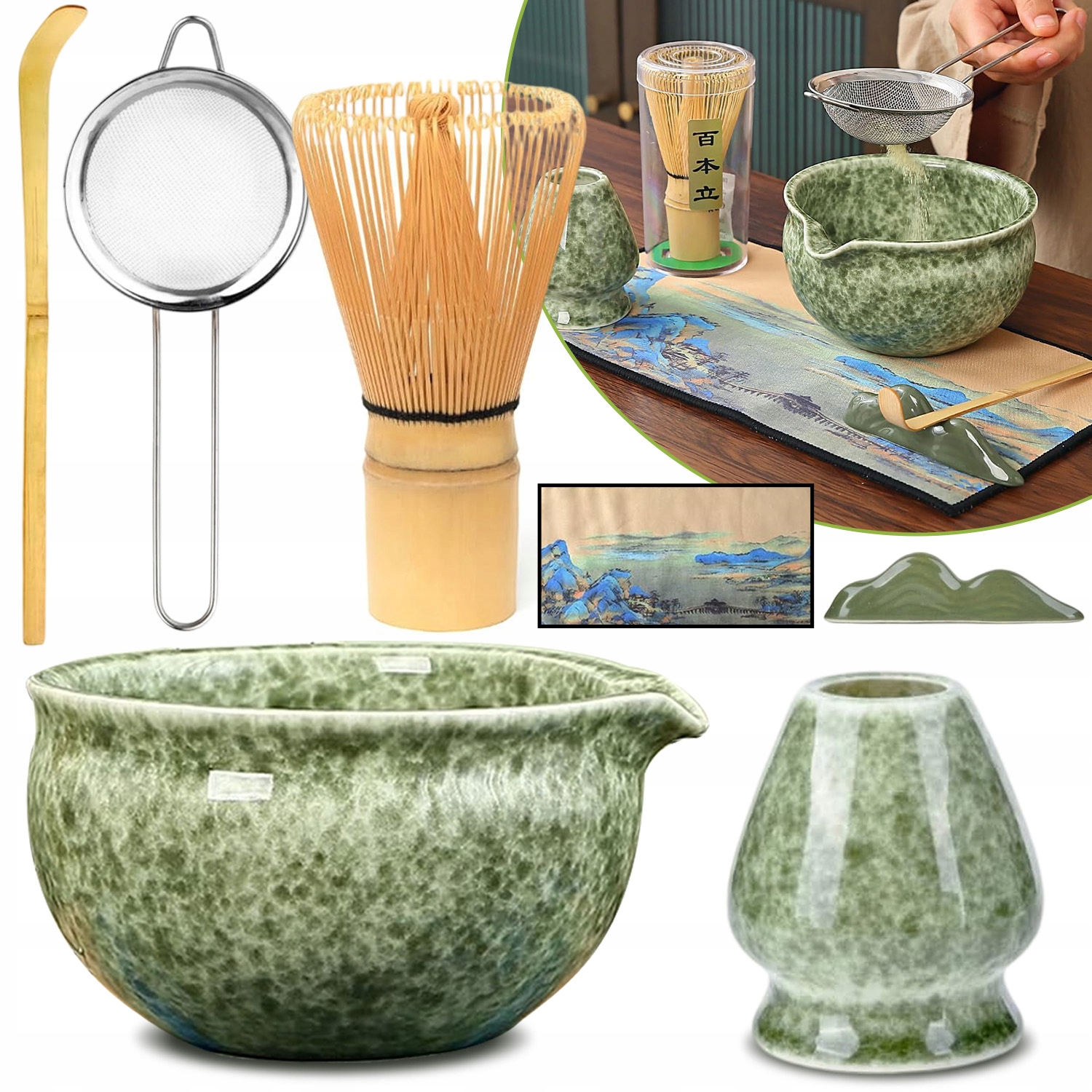 Levně Bambusový Dárková Sada Na Čaj Matchy Chashaku Šlehací Metla Elegantní