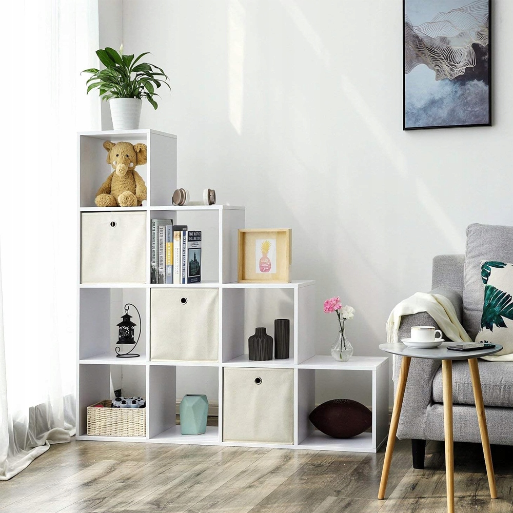 Regał SCHODKOWY KOSTKOWY półka szafka 10 półek otwarty NA KSIĄŻKI biały Szerokość mebla 129.5 cm