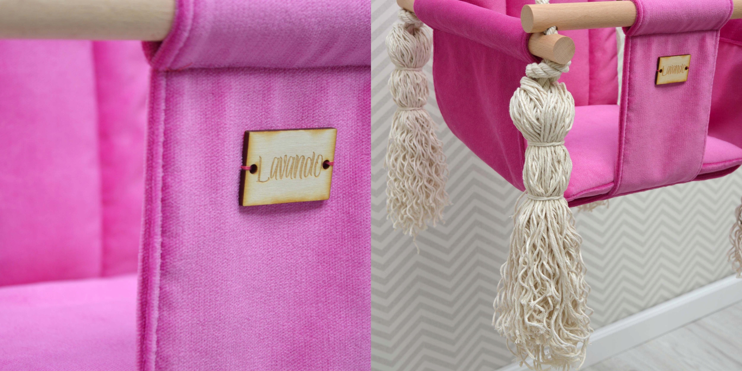 LAVANDO -HUŚTAWKA DLA DZIECI USZTYWNIONA WELUR MIX Materiał drewno inny