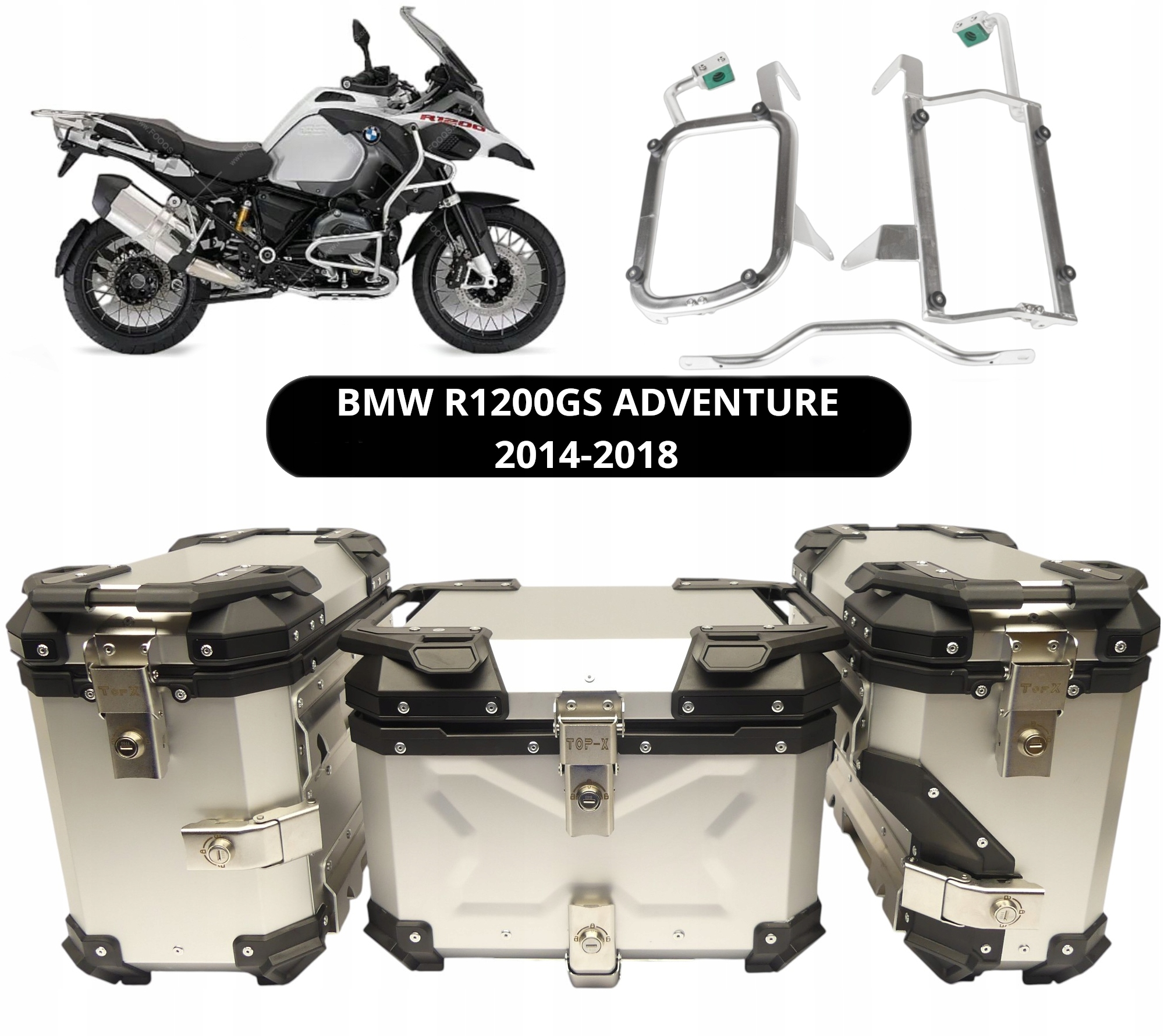 Eloxované Hliníkové Kufry Konstrukce Bmw R1200GS Adventure 14-18 Set TopX