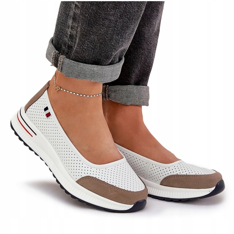 Baleríny Z Přírodní Kůže, Lehké, Pohodlné Na Klínku, Bílé 40