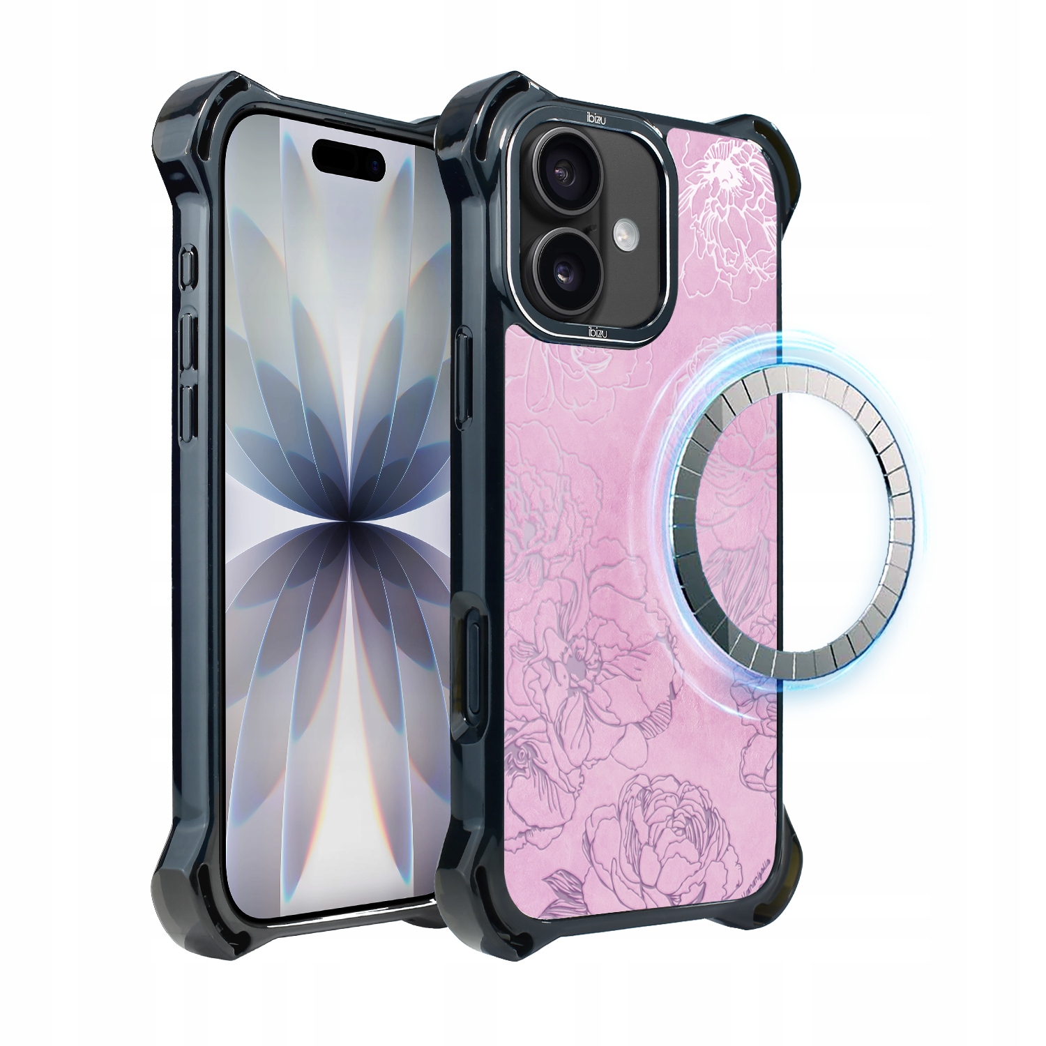 Pouzdro pro iPhone 17 Ibizu DropGuard Ultra s MagSafe, růžové pivoňky