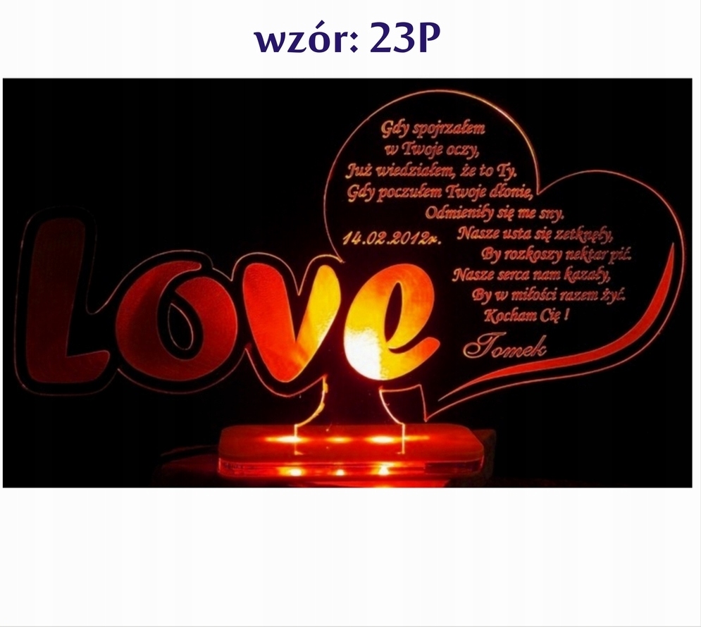 WALENTYNKI PODŚWIETLANA STATUETKA Z ZDJĘCIEM LOVE Efekty świetlne