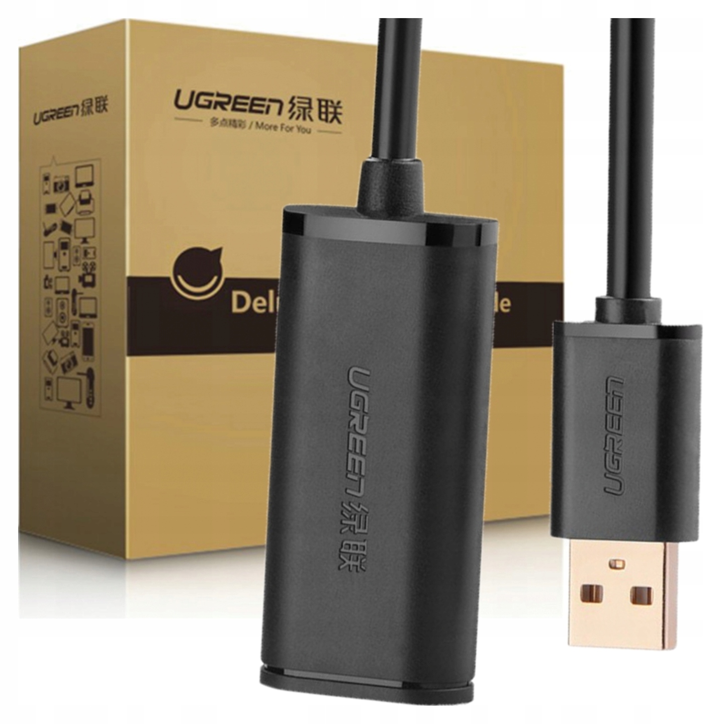 Usb 2.0 prodlužovací kabel Ugreen US121, aktivní, 10 m (černý)