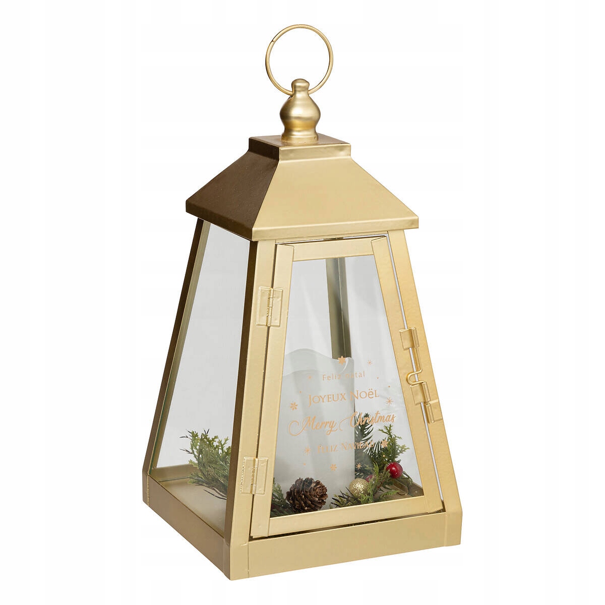 Lucerna S Led Svíčkou Kovová Zlatá Vánoční Lucerna Led 32X17 CM