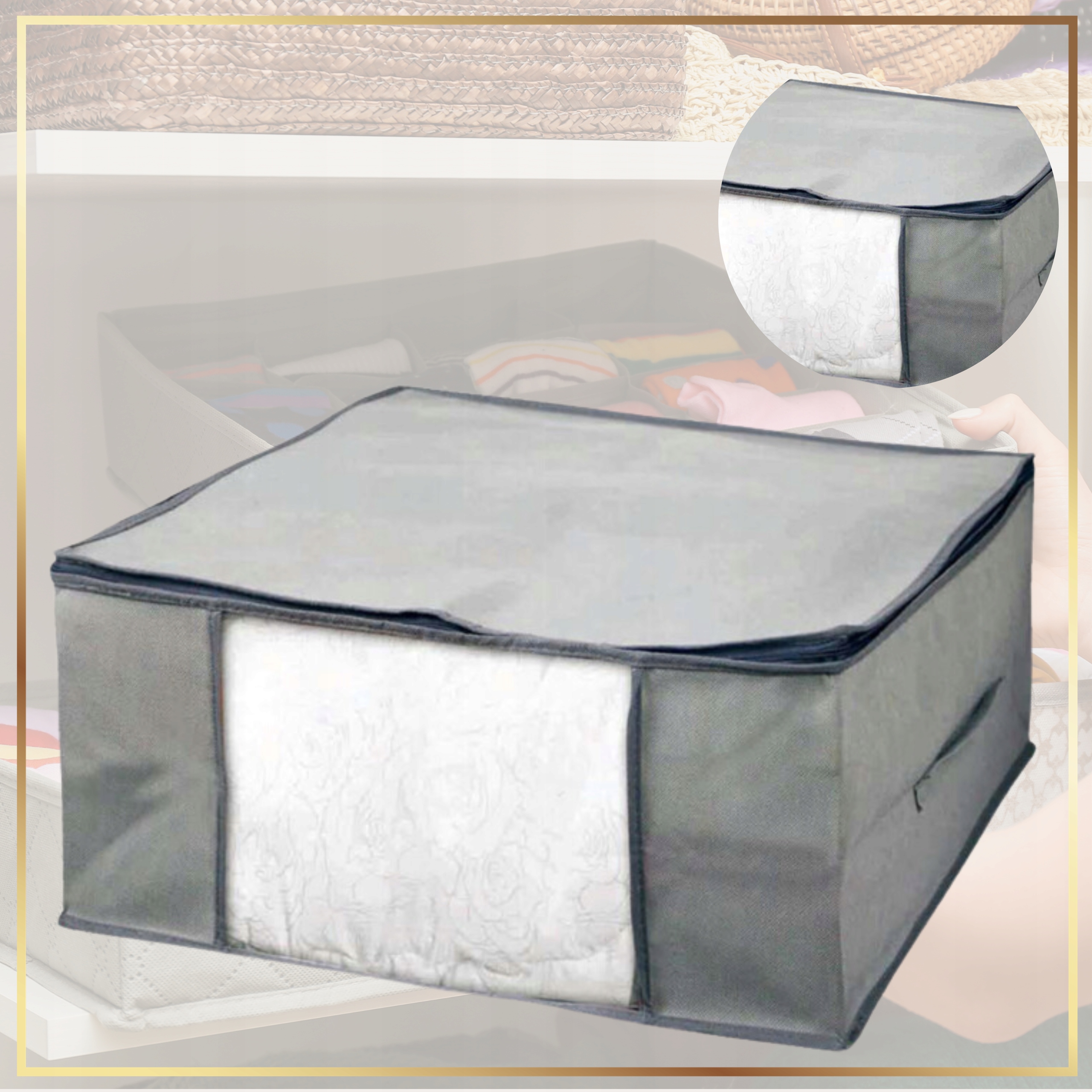 Pokrowiec na pościel ubrania pojemnik 60x45x30 pojemnik, pudełko do szafy Informacje dodatkowe z pokrywką