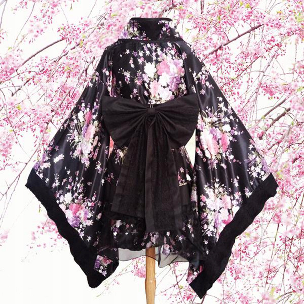 Japońska Sukienka Cosplay Kimono S-Black Rozmiar S/M