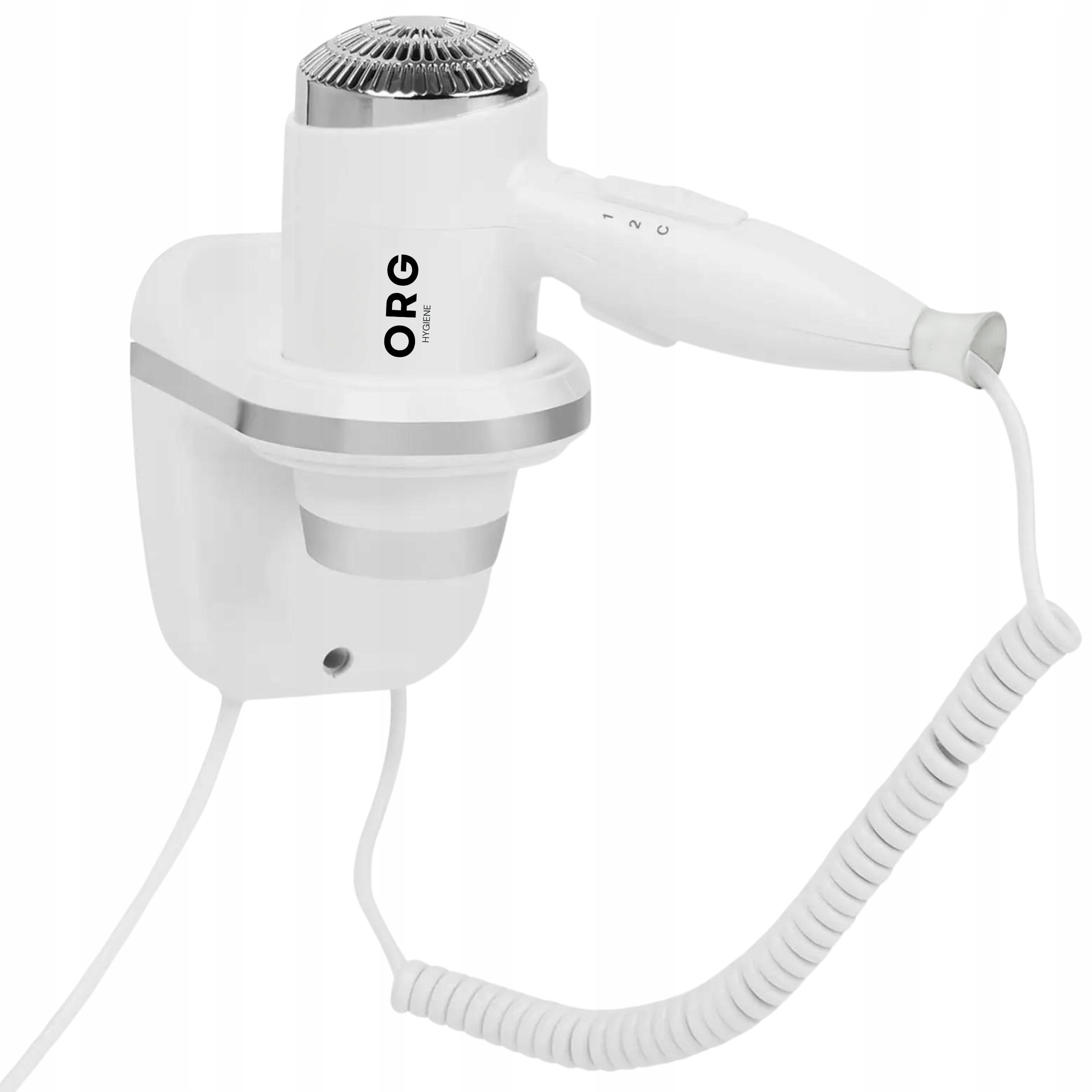 Mocna Hotelowa Naścienna Suszarka do włosów uchwytem Borg Moss Biała 1800W