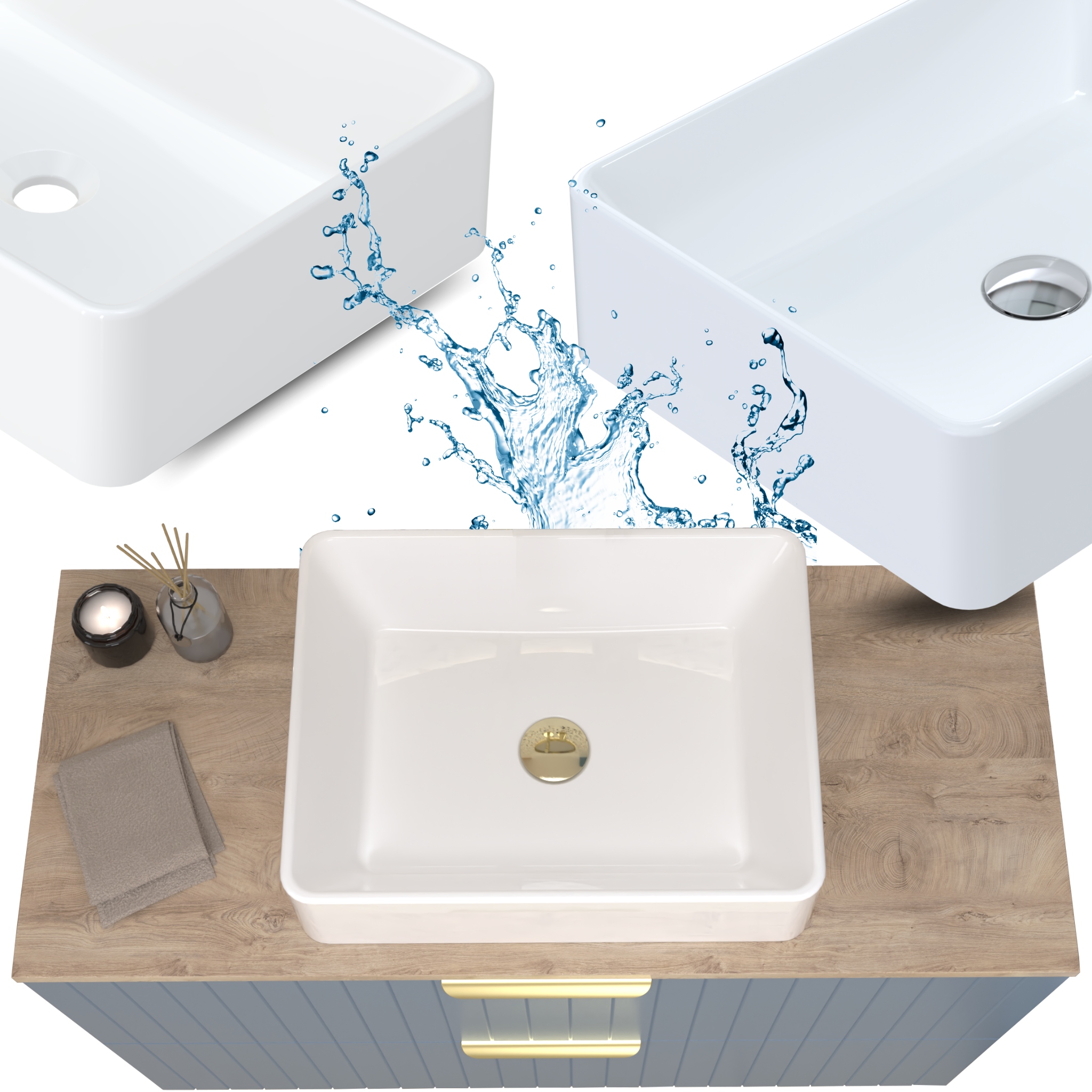 Umyvadlová Deska Konglomerát 50 Obdélníková, Bílá, Koupelnová Bez Přepadu