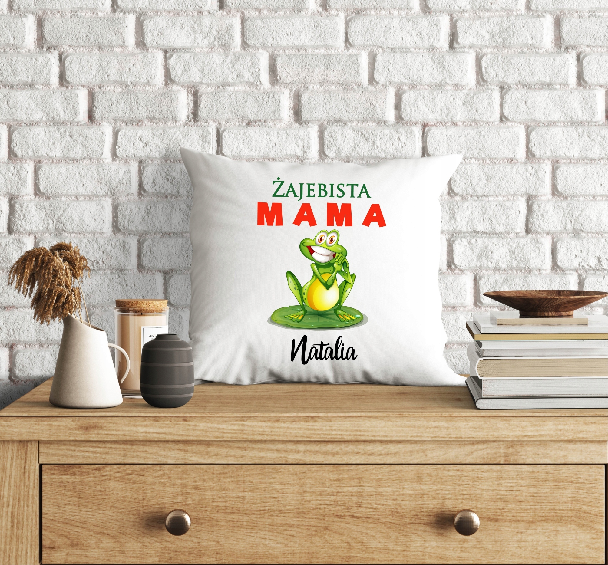 PODUSZKA + KUBEK dla MAMY Żajebista Mama + IMIĘ Mamy Tematyka, motyw DZIEŃ MAMY