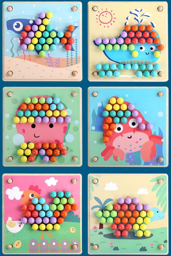 MONTESSORI DREWNIANA UKŁADANKA z KULKAMI DREWNIANY SORTER GRA PUZZLE DZIECI Bohater brak