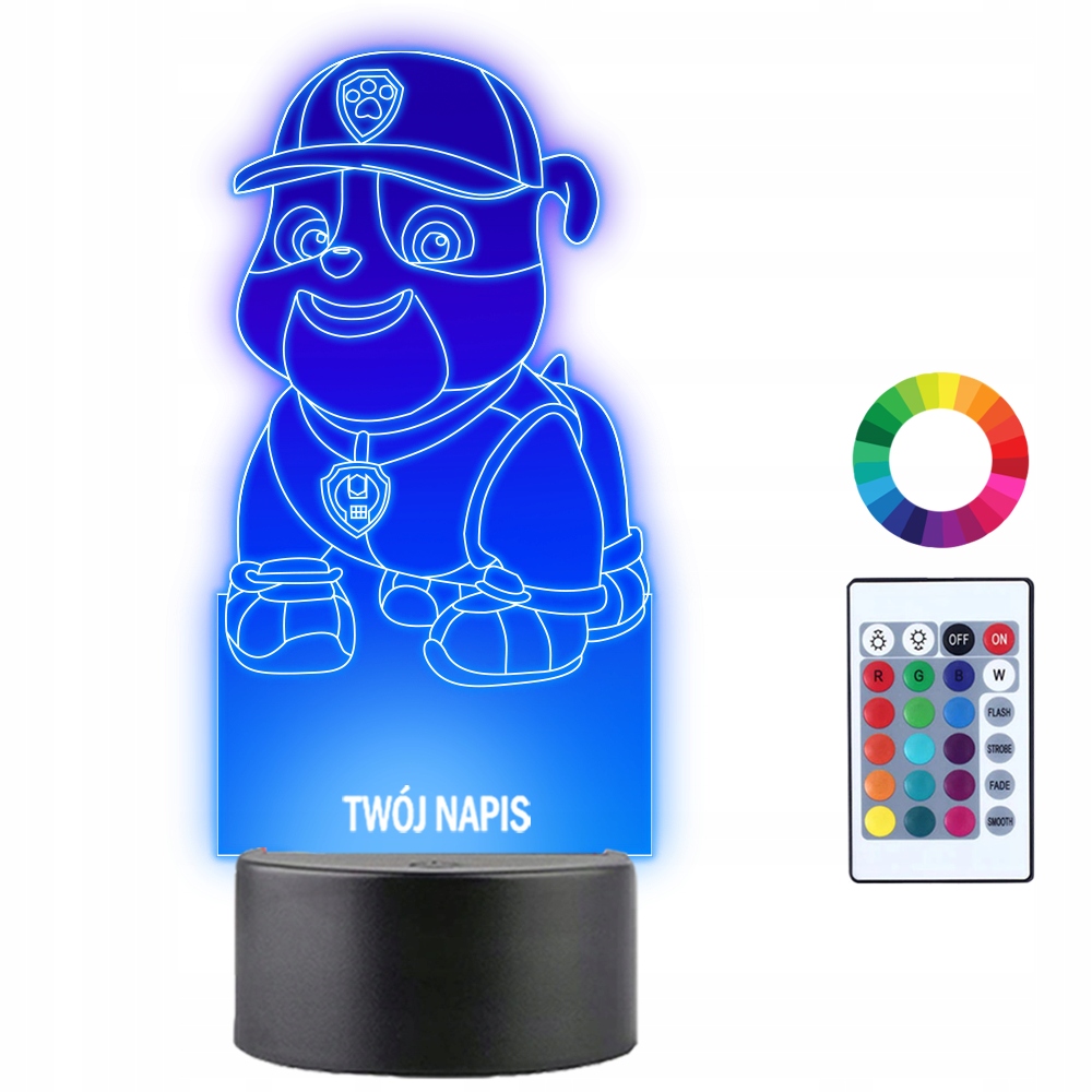 Lampka Nocna PSI PATROL RUBBLE 3D LED Imię