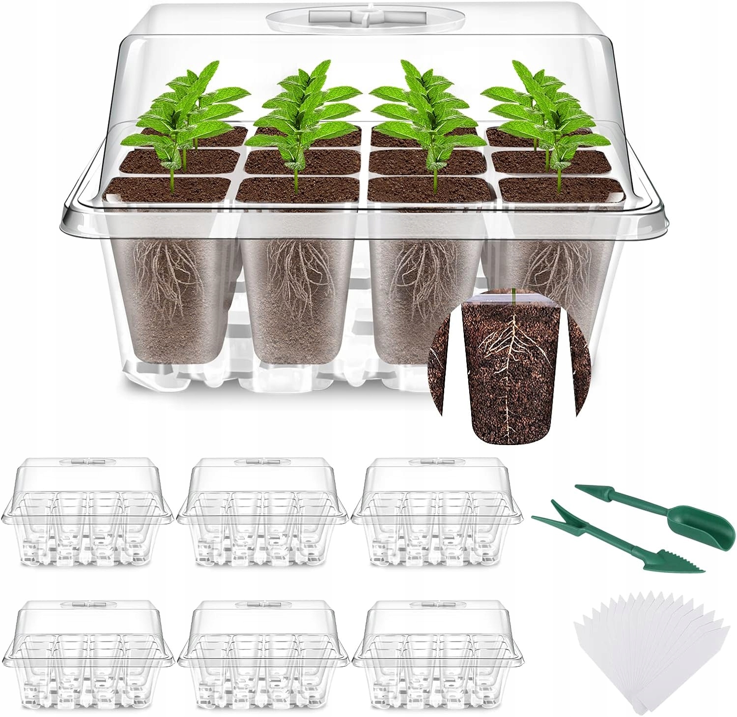 Mini skleník 6 ks 72 buněk Podnosy pro výsev s víkem