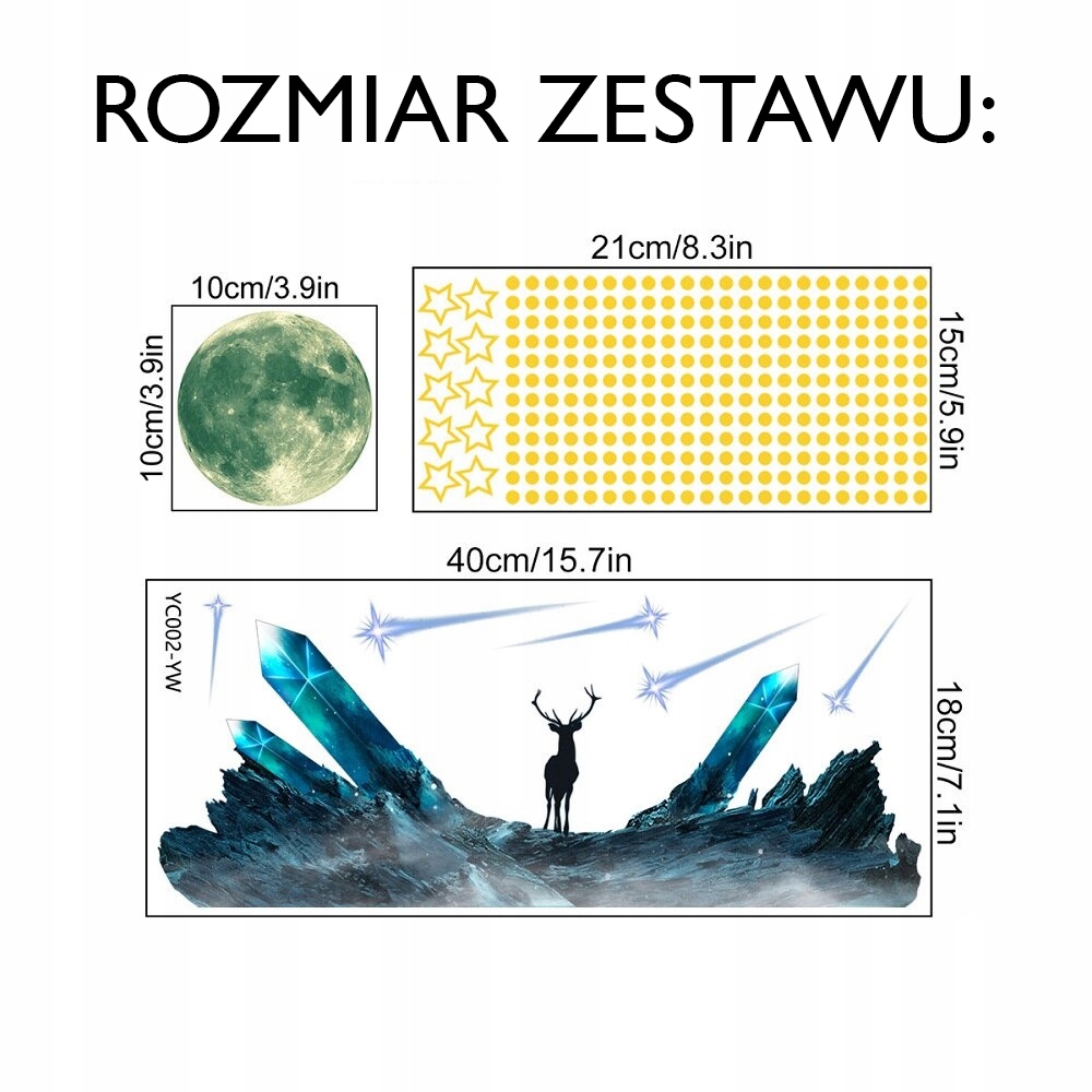 NAKLEJKI ŚWIECĄCE W CIEMNOŚCI FLUORESCENCYJNE KSIĘŻYC GWIAZDKI KOSMOS Stan opakowania oryginalne