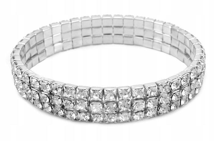 

Bransoletka Srebrna 3 Rzędowa Szklane Cyrkonie