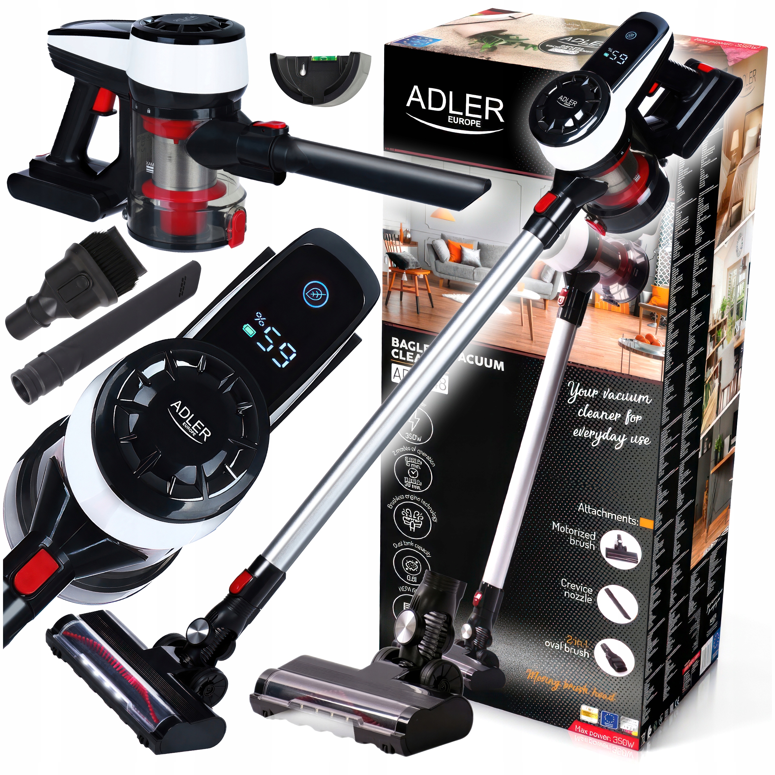 Tyčový Vysavač Bezdrátový Silný Bezsáčkový Led Akumulátorový 350W