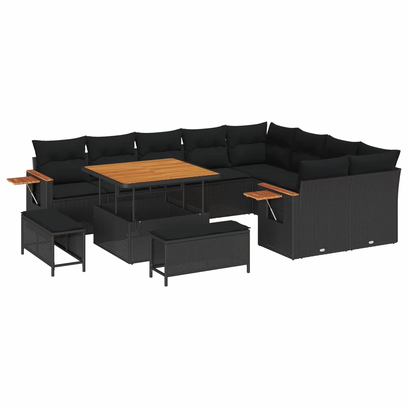 vidaXL Sada zahradních pohovek s polštářem 12 pcs Černá