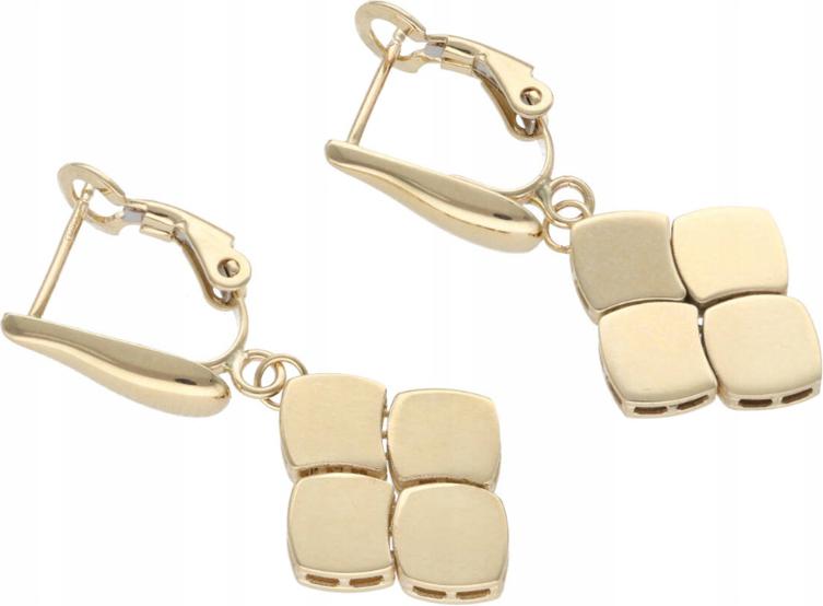 Zlaté náušnice 585 elegantní čtverečky kombinované vkusně jako dárek