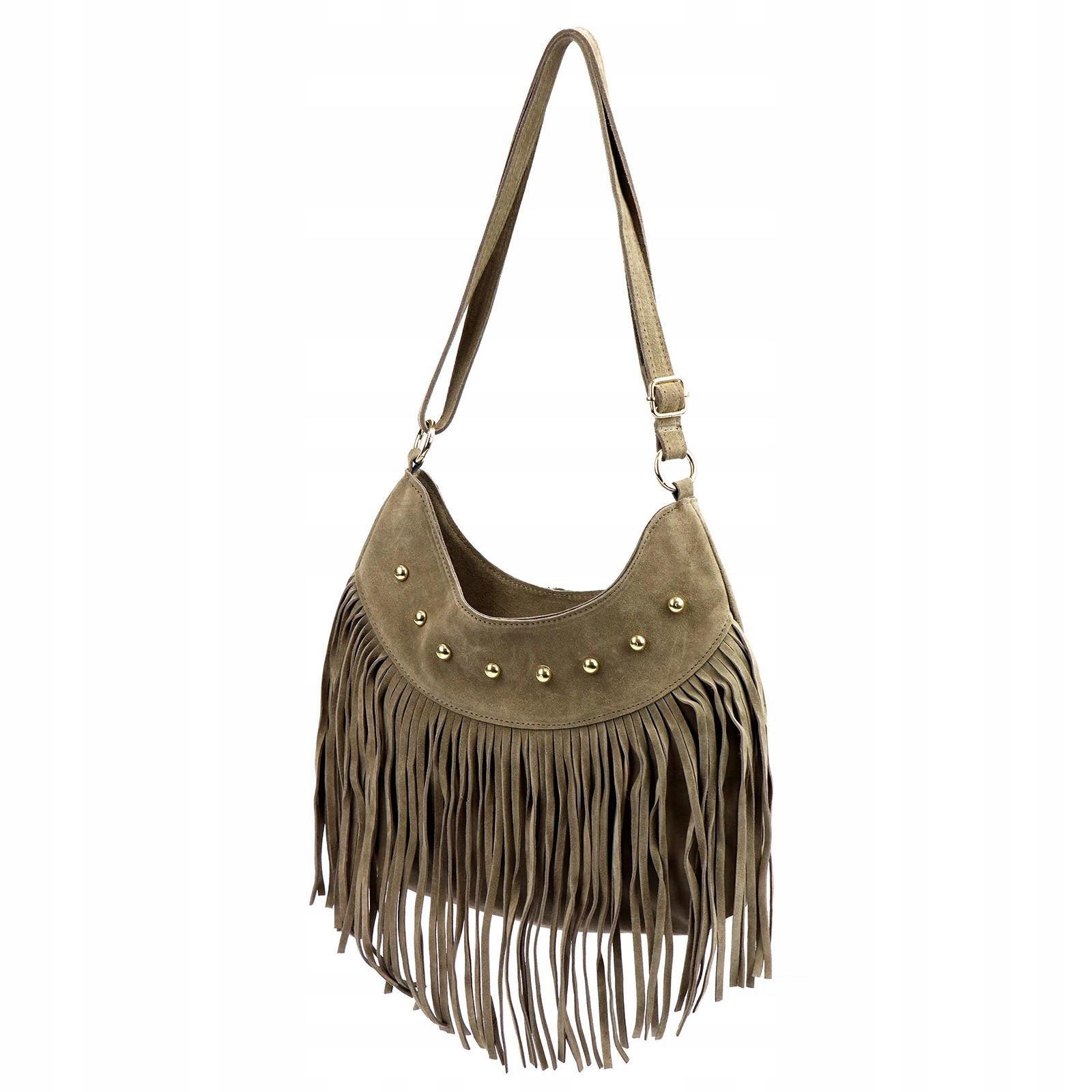 Dámská kožená kabelka přes rameno hnědá s třásněmi Camilla