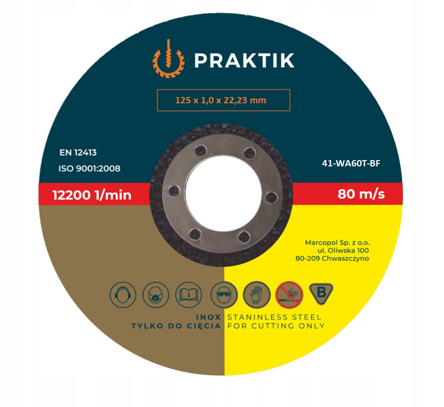 1x TARCZA DO CIĘCIA METALU INOX 125x1,0x22,23mm